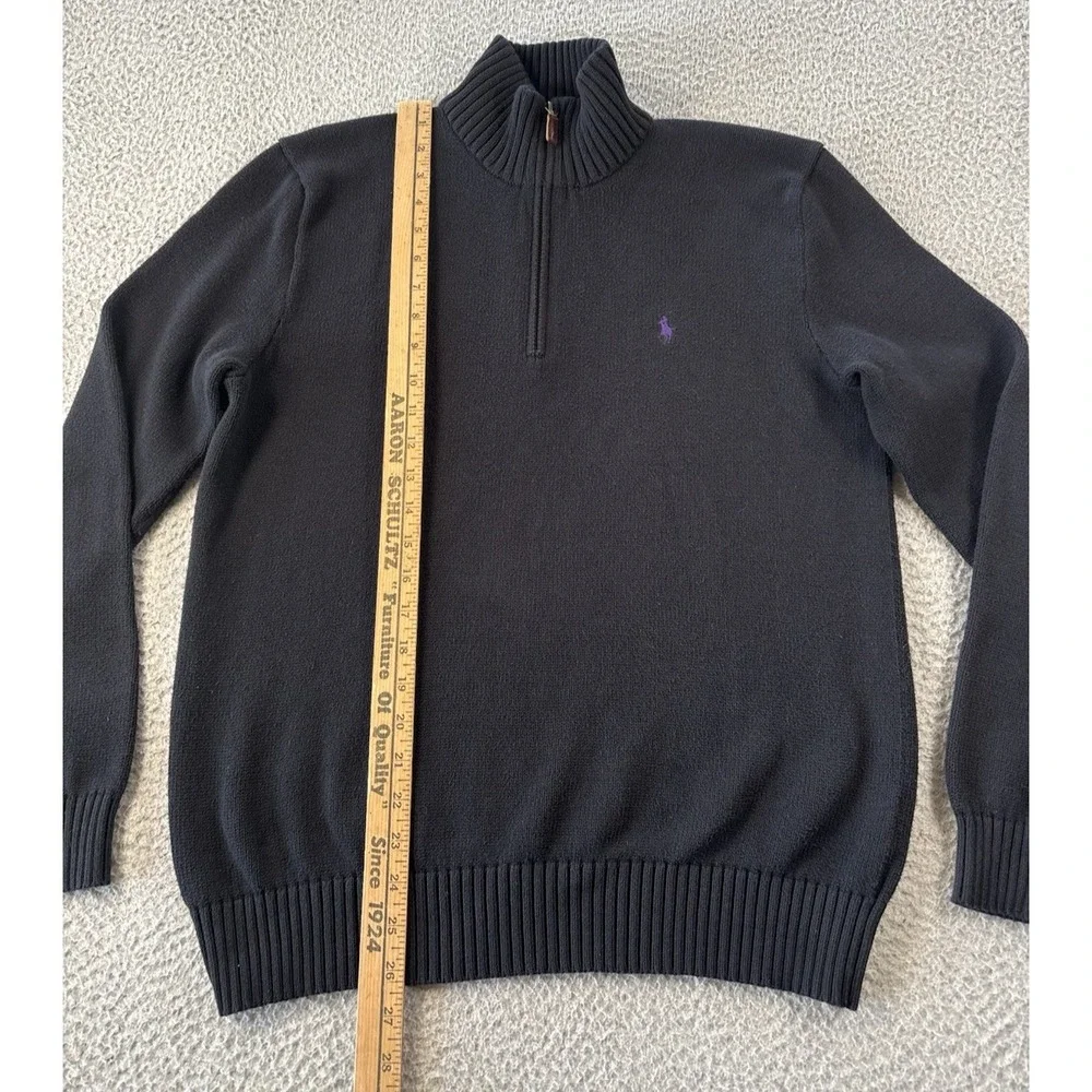 Polo Ralph Lauren Sweater Mens Medium Black 1/4 Zip Knit Cotton Purple Pony‎ Y2K